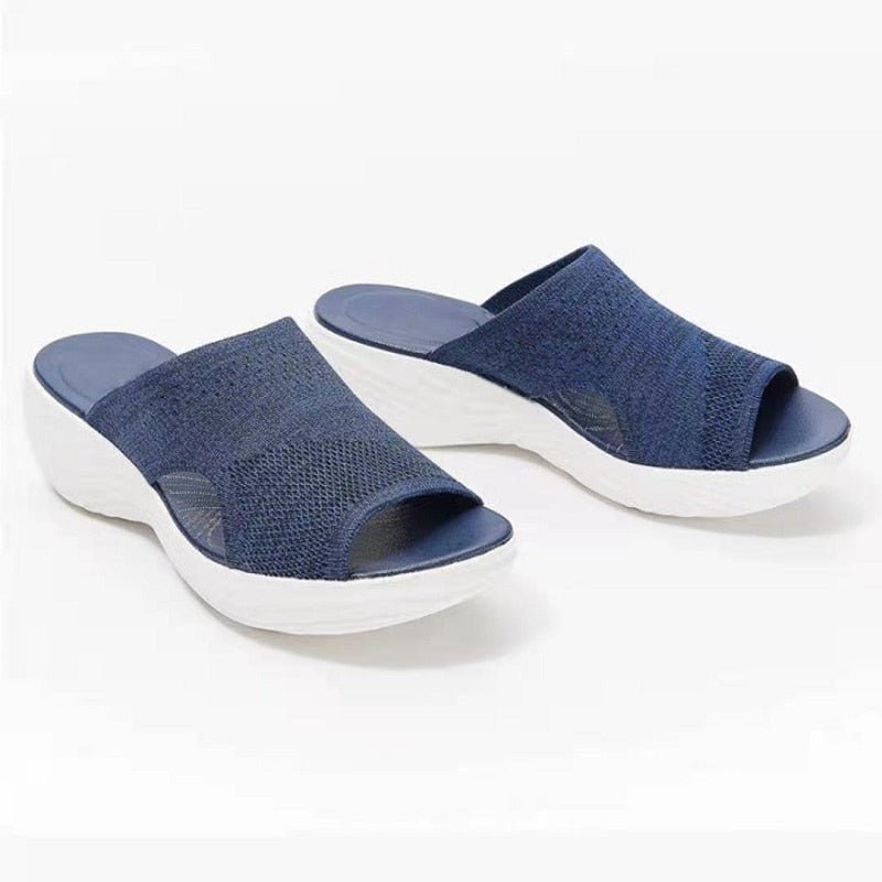 Women's Sandals – Slip-On Design – Soft Knit – Open Toe – Padded Platform Sole