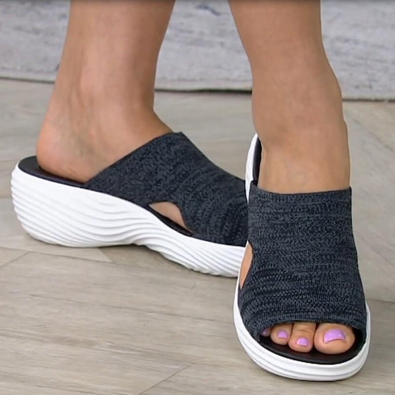 Women's Sandals – Slip-On Design – Soft Knit – Open Toe – Padded Platform Sole