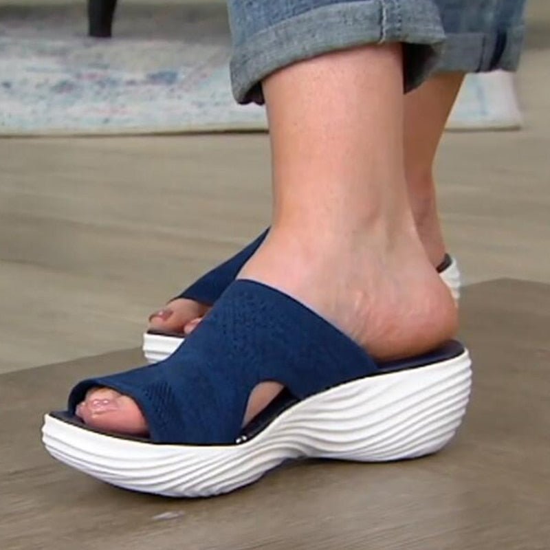 Women's Sandals – Slip-On Design – Soft Knit – Open Toe – Padded Platform Sole