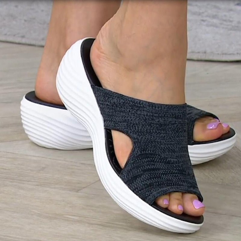 Women's Sandals – Slip-On Design – Soft Knit – Open Toe – Padded Platform Sole