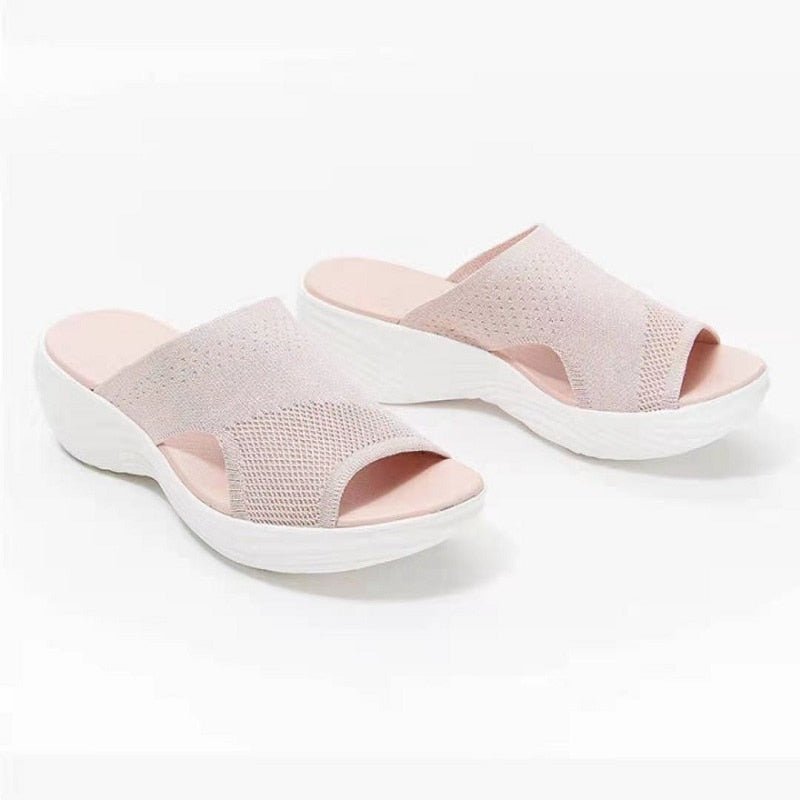 Women's Sandals – Slip-On Design – Soft Knit – Open Toe – Padded Platform Sole