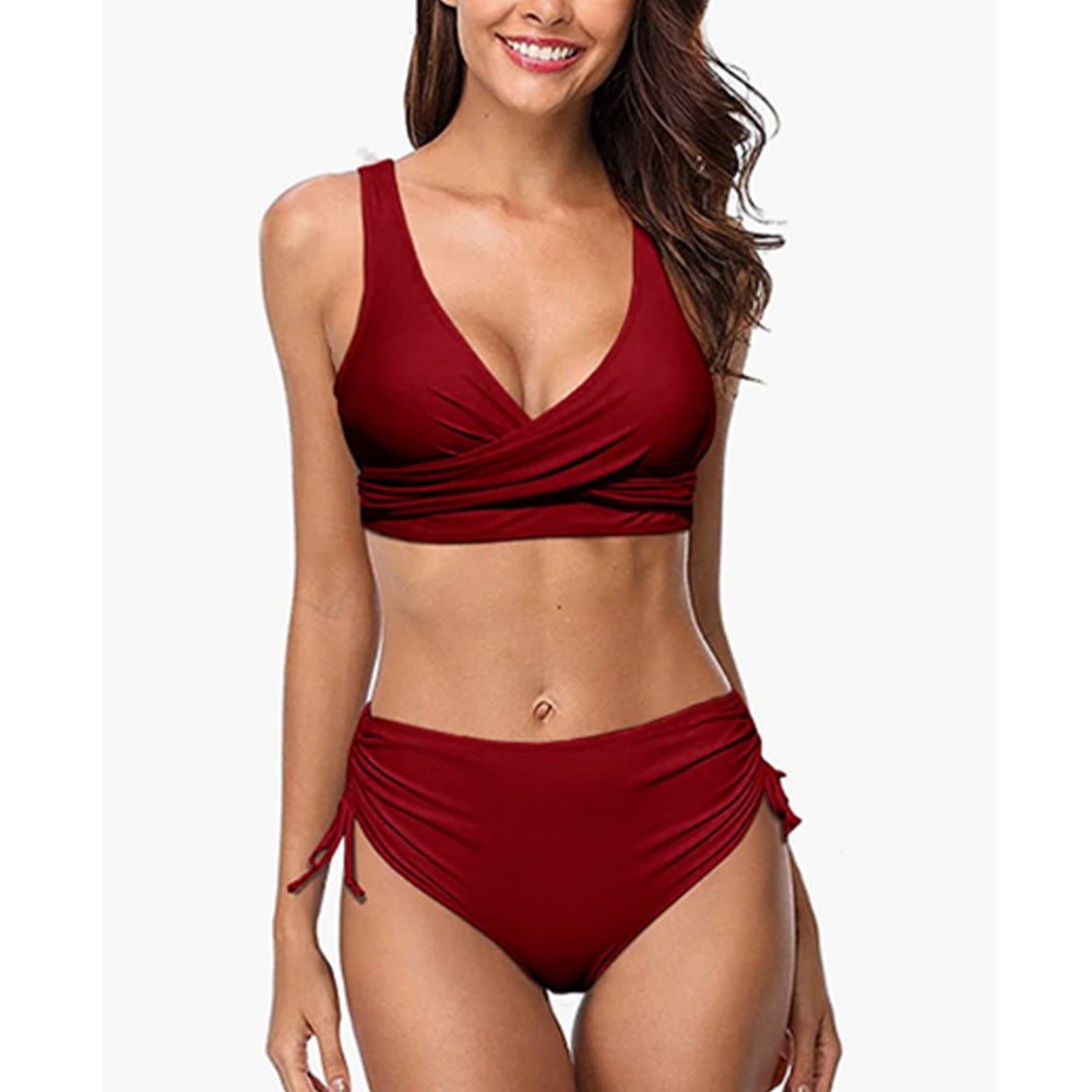 Women's Bikini Set – V-neck Wrap Top – High Waist – Adjustable and Supportive Fit