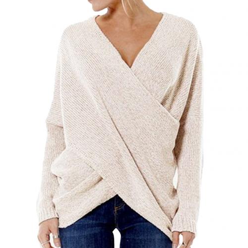 Women's Sweater – Oversized Fit – Wool Blend – V-Neck – Wrap Design – Rib Knit