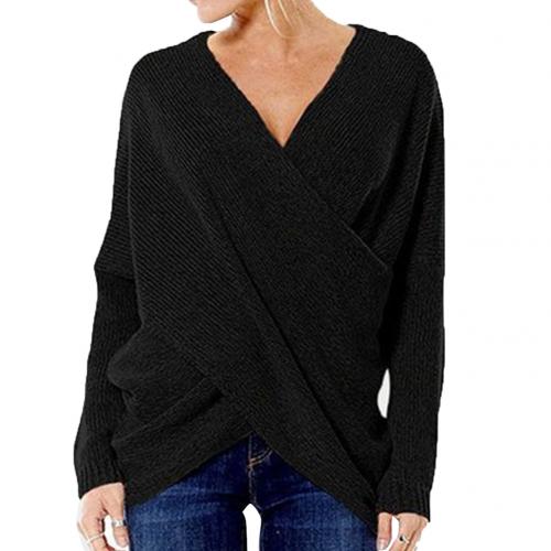 Women's Sweater – Oversized Fit – Wool Blend – V-Neck – Wrap Design – Rib Knit