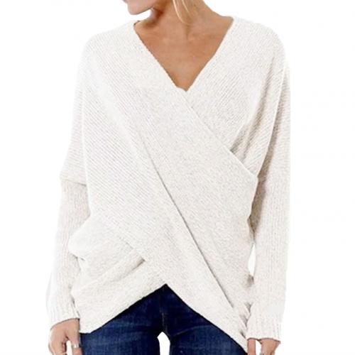 Women's Sweater – Oversized Fit – Wool Blend – V-Neck – Wrap Design – Rib Knit