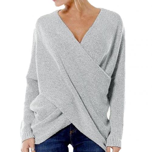 Women's Sweater – Oversized Fit – Wool Blend – V-Neck – Wrap Design – Rib Knit