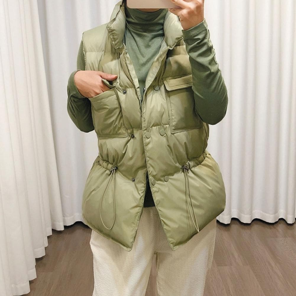 Women's Padded Vest - High Collar - Buttons - Adjustable Fit - Practical Pockets