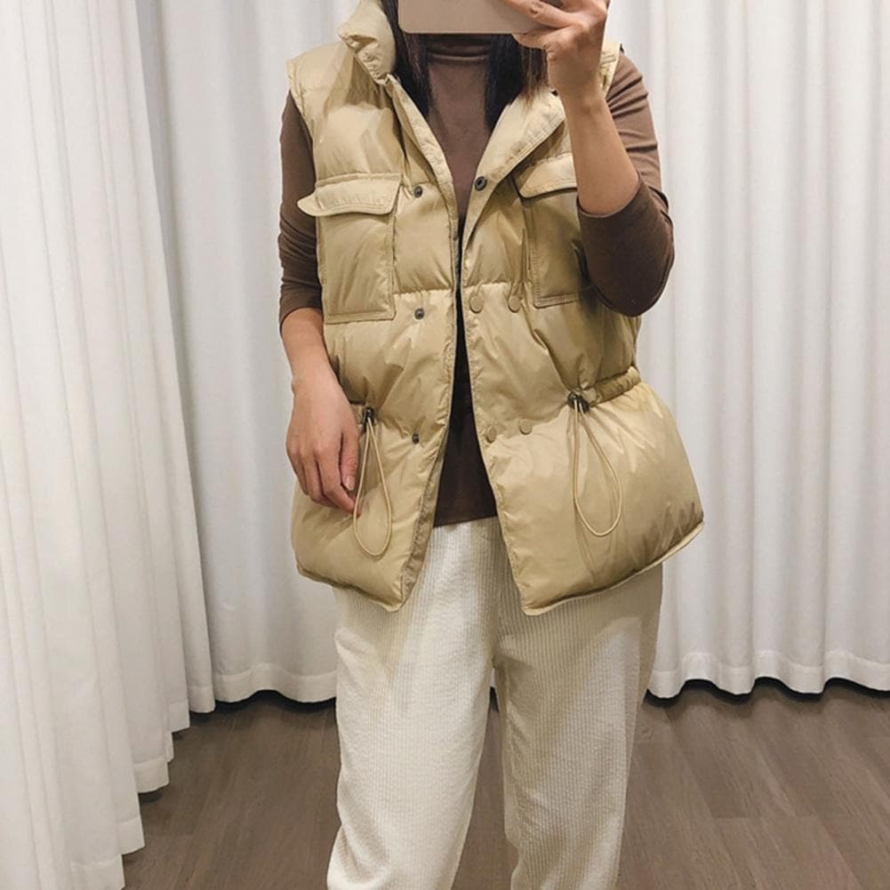 Women's Padded Vest - High Collar - Buttons - Adjustable Fit - Practical Pockets
