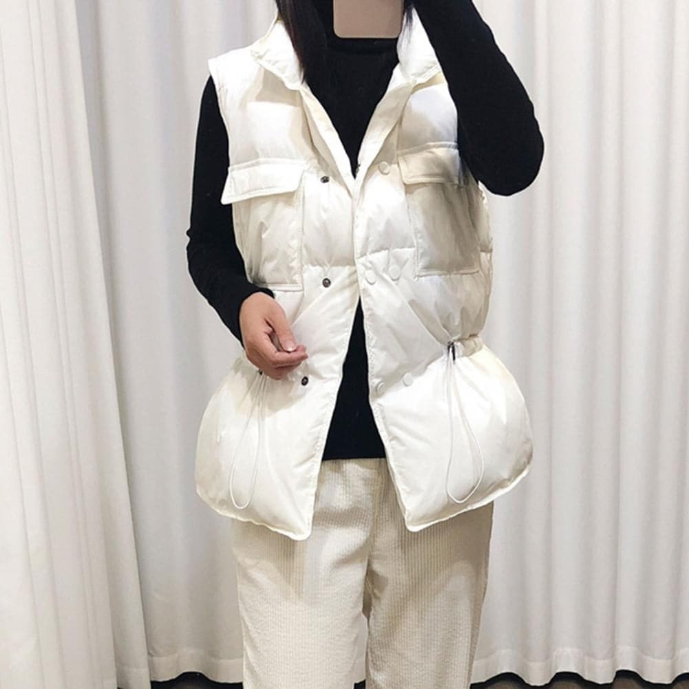 Women's Padded Vest - High Collar - Buttons - Adjustable Fit - Practical Pockets