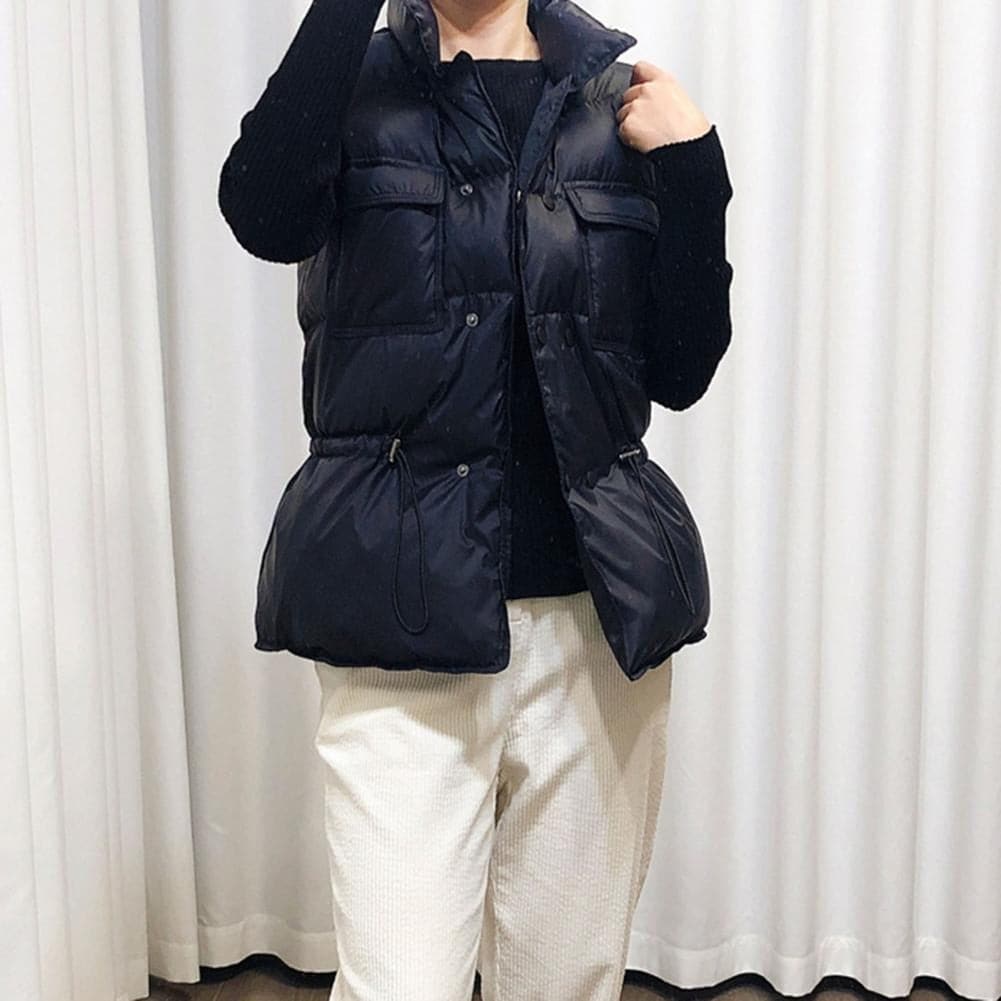 Women's Padded Vest - High Collar - Buttons - Adjustable Fit - Practical Pockets
