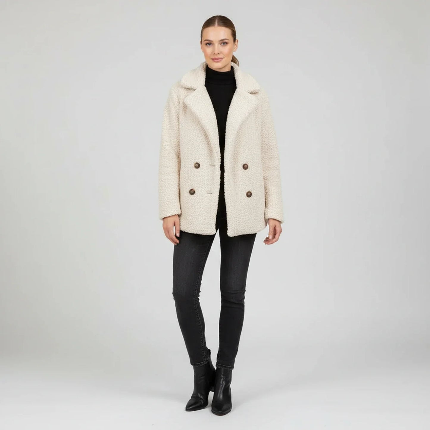 Veronica Hip-Length Double-Breasted Jacket | Solid Jacket