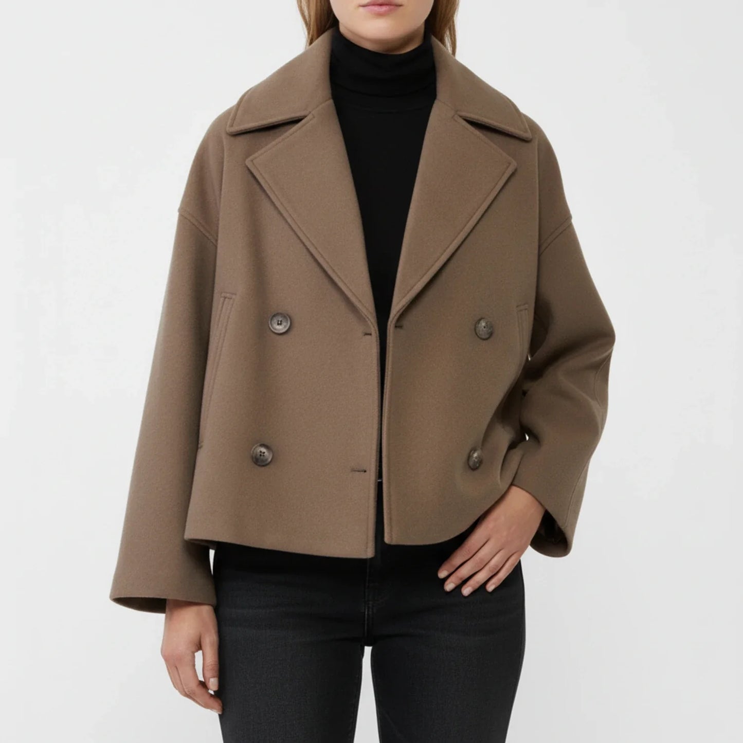 Stella Cropped Peacoat | Double-Breasted Wide Lapels Peacoat
