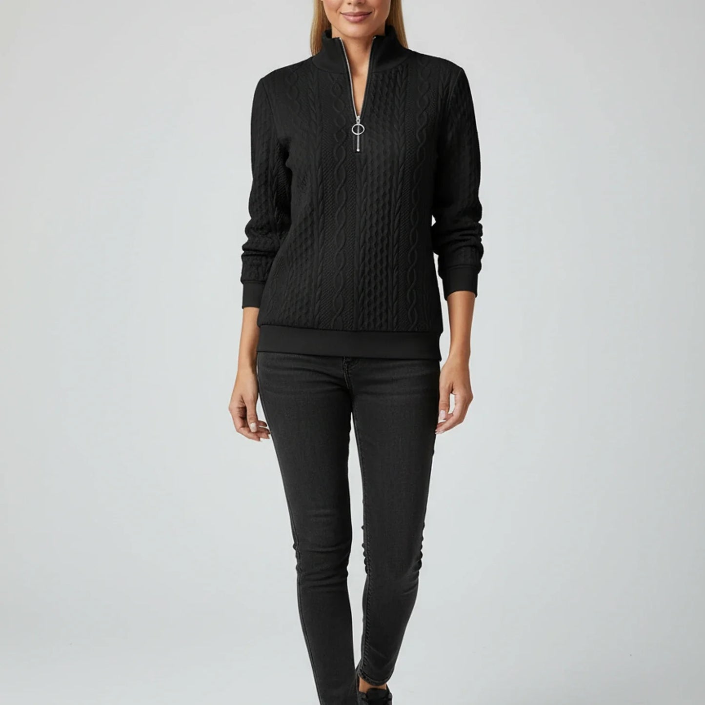 Sara Relaxed Quarter Zip Sweater | Cable Knit Quarter Zip Sweater