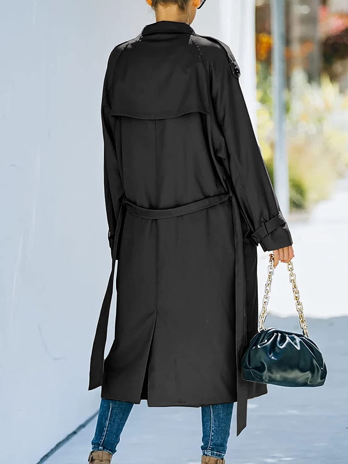 Women's Trench Coat - Classic Cut - Knee-Length - Double-Breasted with Belt - Elegant Details