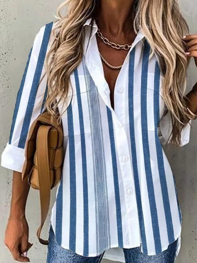 Women's Shirt – Relaxed Fit – Natural Fibers – Striped – Button Closure