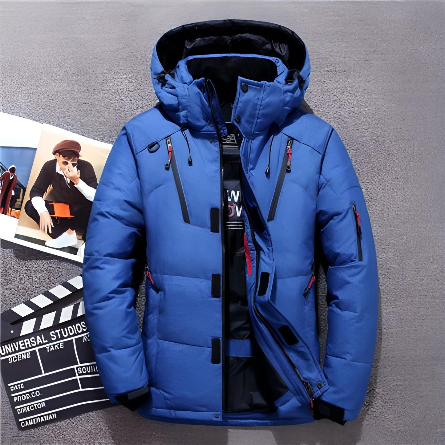 Men's Down Jacket - Water-Repellent - Hood & Zipper Pockets - Warm & Padded