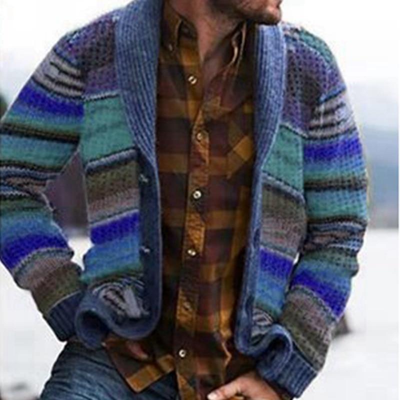 Men's Knitted Cardigan – Comfortable with Shawl Collar – Pattern Knitted – Button Front