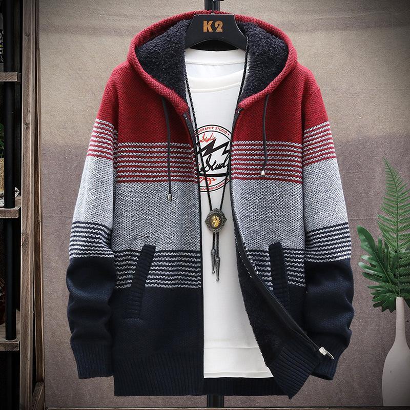 Men's Knitted Hoodie – Zipper – Comfortable – Ribbed Cuffs and Hem