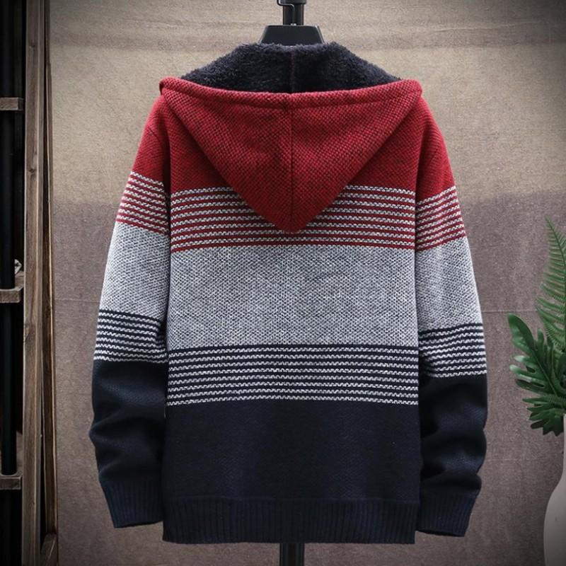Men's Knitted Hoodie – Zipper – Comfortable – Ribbed Cuffs and Hem