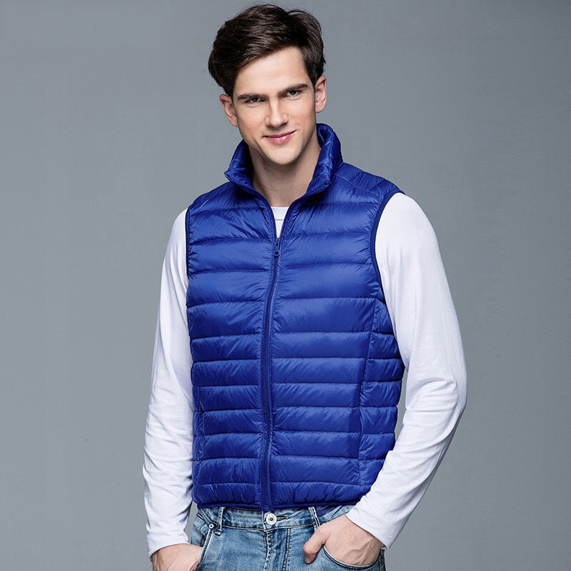 Men's Vest - Padded and Waterproof - Quilted Design - High Collar - Zipper Closure