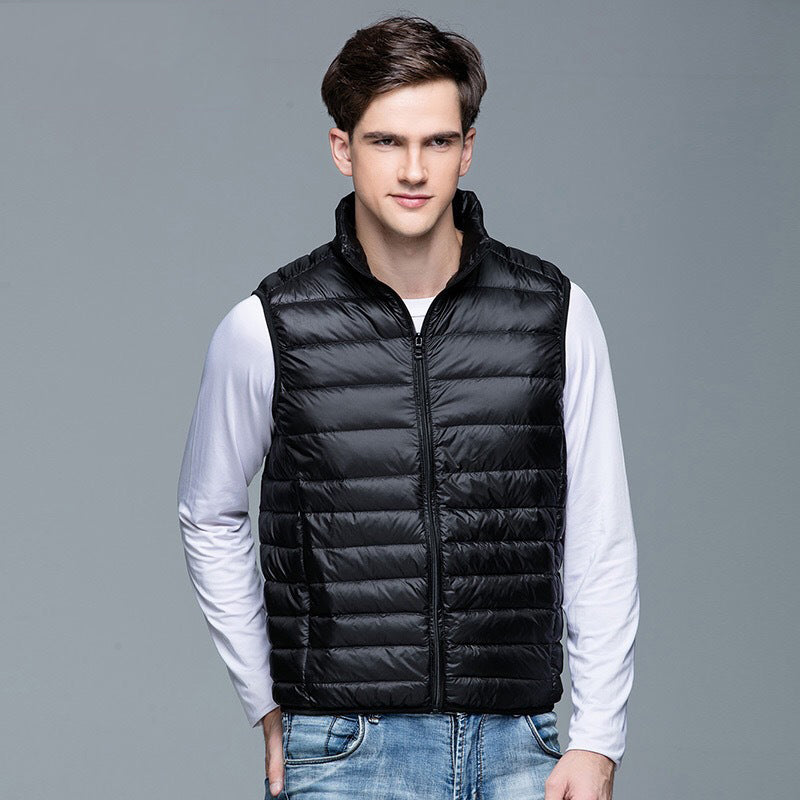 Men's Vest - Padded and Waterproof - Quilted Design - High Collar - Zipper Closure