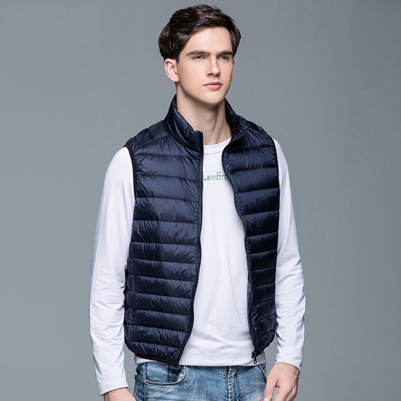Men's Vest - Padded and Waterproof - Quilted Design - High Collar - Zipper Closure