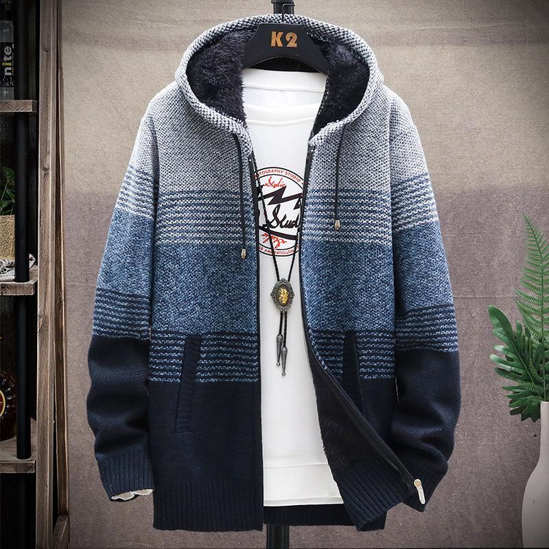Men's Knitted Hoodie – Zipper – Comfortable – Ribbed Cuffs and Hem