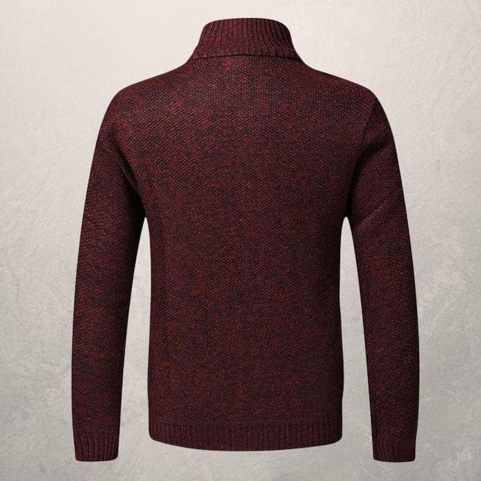 Men's Cardigan - Zipper - High Collar - Lined - Ribbed Cuffs and Hem