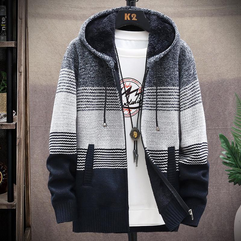 Men's Knitted Hoodie – Zipper – Comfortable – Ribbed Cuffs and Hem
