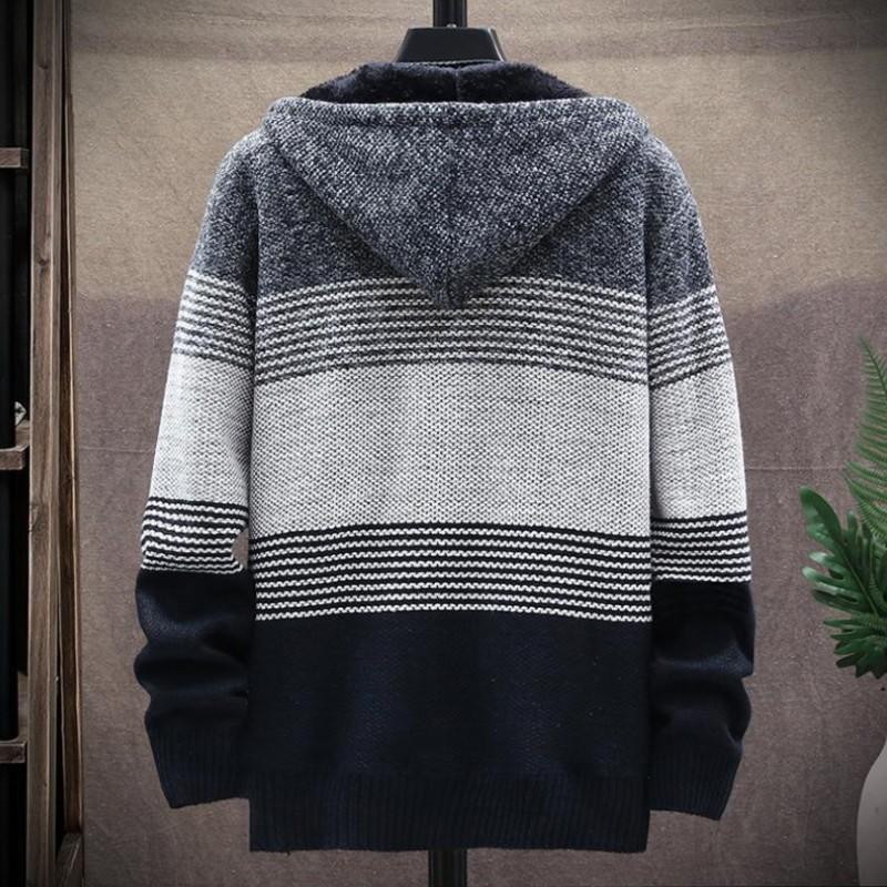 Men's Knitted Hoodie – Zipper – Comfortable – Ribbed Cuffs and Hem