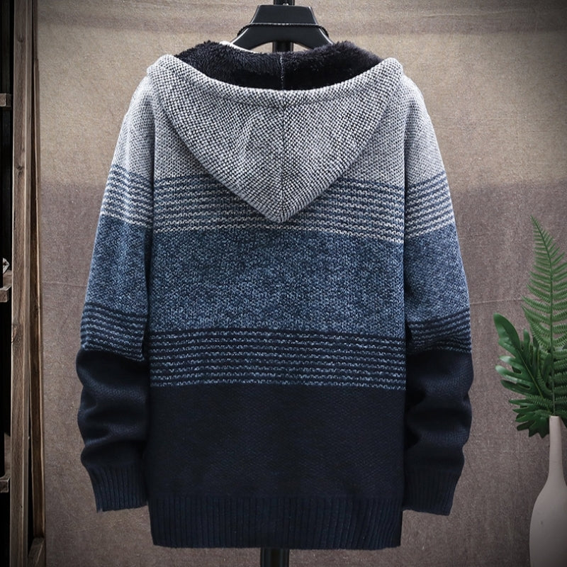 Men's Knitted Hoodie – Zipper – Comfortable – Ribbed Cuffs and Hem