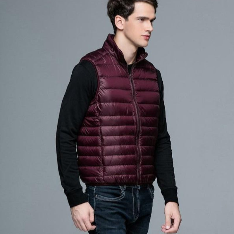 Men's Vest - Padded and Waterproof - Quilted Design - High Collar - Zipper Closure