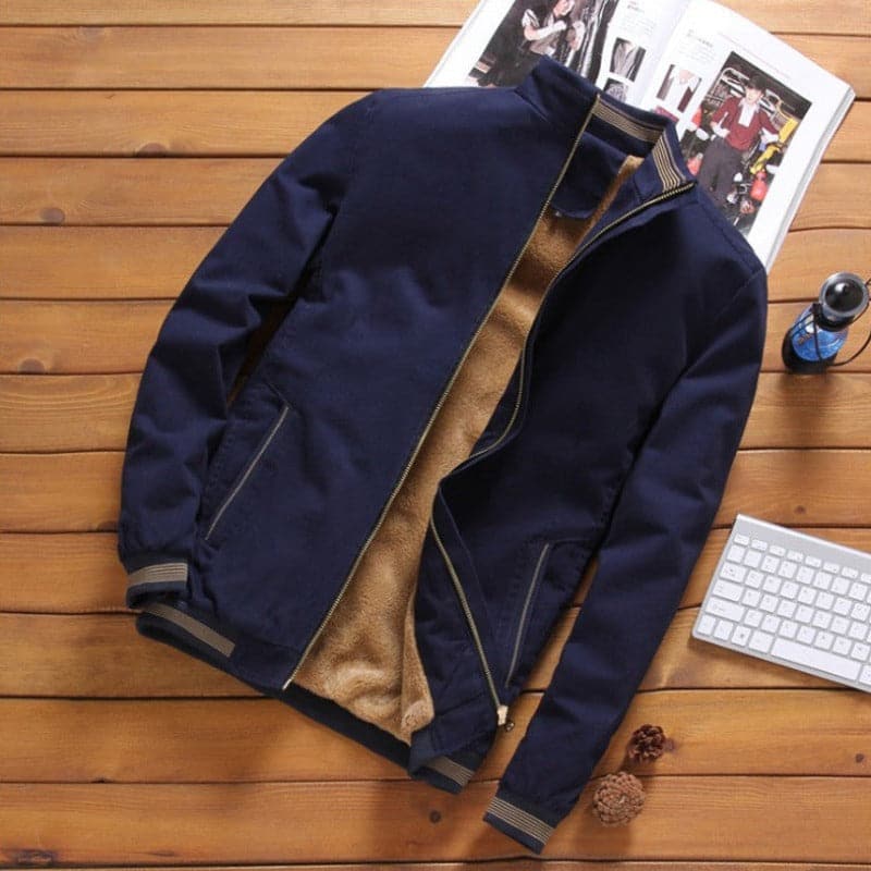 Men's Bomber Jacket - Fleece Lining - Ribbed Cuffs - Zipper Closure