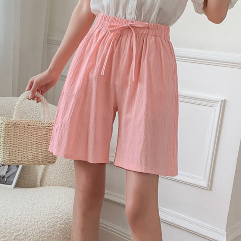 Women's Shorts - High Waist - Adjustable Drawstring - Loose Fit - Breathable Cotton