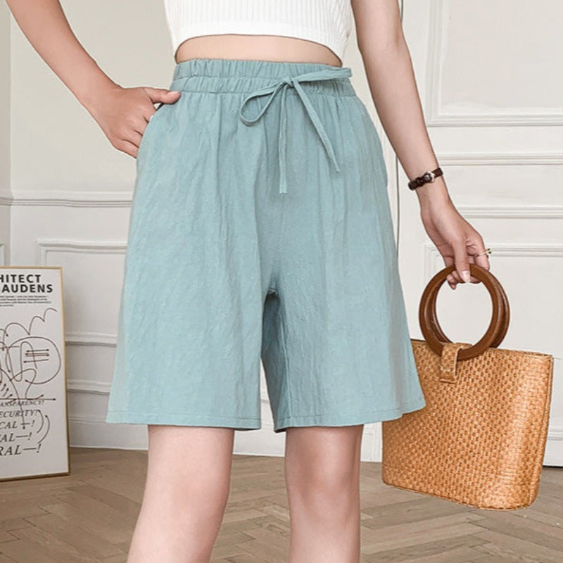 Women's Shorts - High Waist - Adjustable Drawstring - Loose Fit - Breathable Cotton