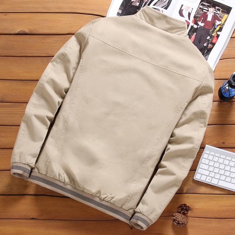Men's Bomber Jacket - Fleece Lining - Ribbed Cuffs - Zipper Closure