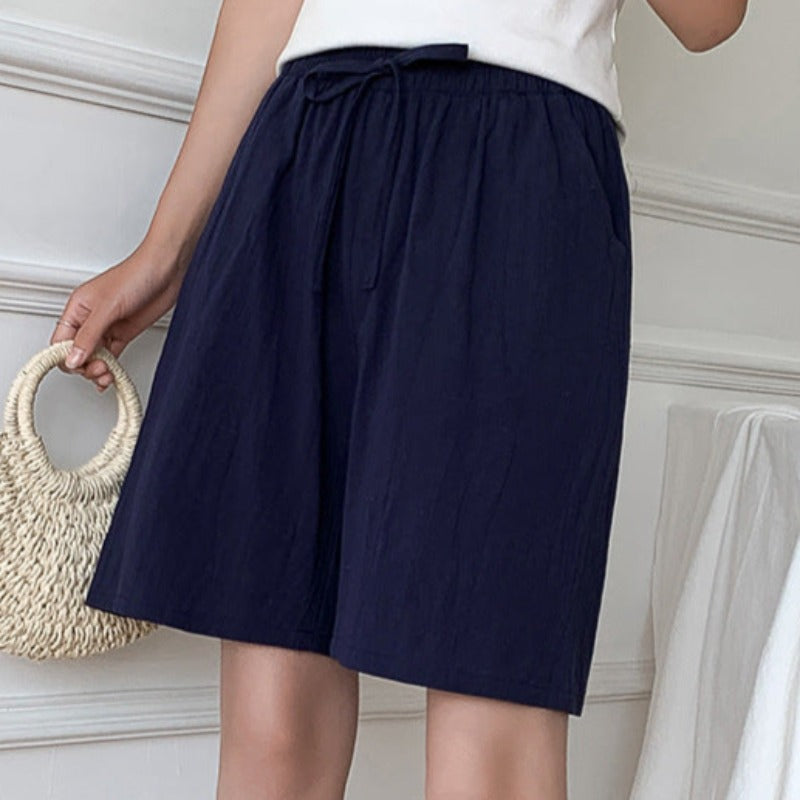 Women's Shorts - High Waist - Adjustable Drawstring - Loose Fit - Breathable Cotton