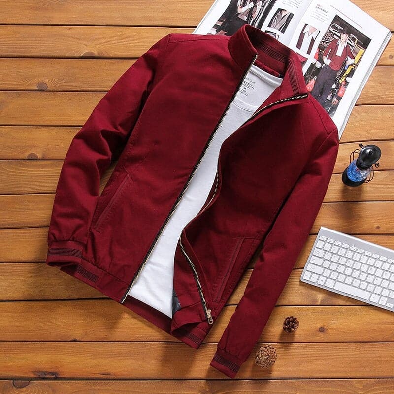 Men's Bomber Jacket - Fleece Lining - Ribbed Cuffs - Zipper Closure