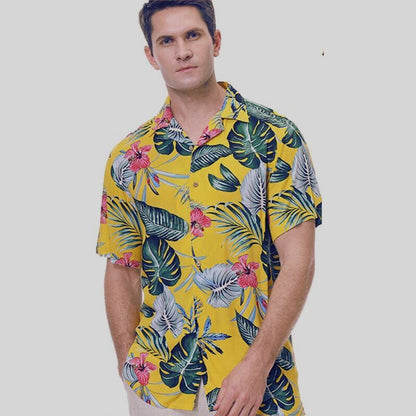 Herreskjorte – Hawaiiskjorte – Kortermet – Pustende Bomull – Casual Knappelukking