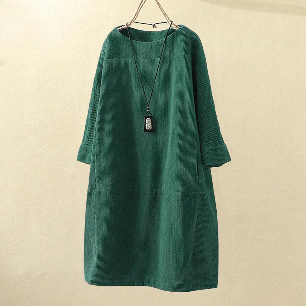 Women Dress - Corduroy - Loose Fit - Long Sleeves - Comfortable and Casual