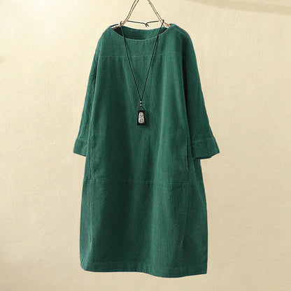 Women Dress - Corduroy - Loose Fit - Long Sleeves - Comfortable and Casual