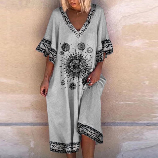 Hanne - Elegant designer dress with V-neck