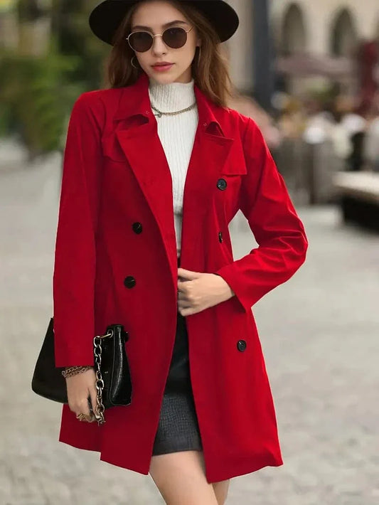 Women's Coat - Tailored Fit - Mid-Length - Long Sleeves - Elegant Bow Detail