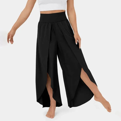 Women's Yoga Pants – Wide Legs – Relaxed Fit – High Waist – Breathable Fabric – Split