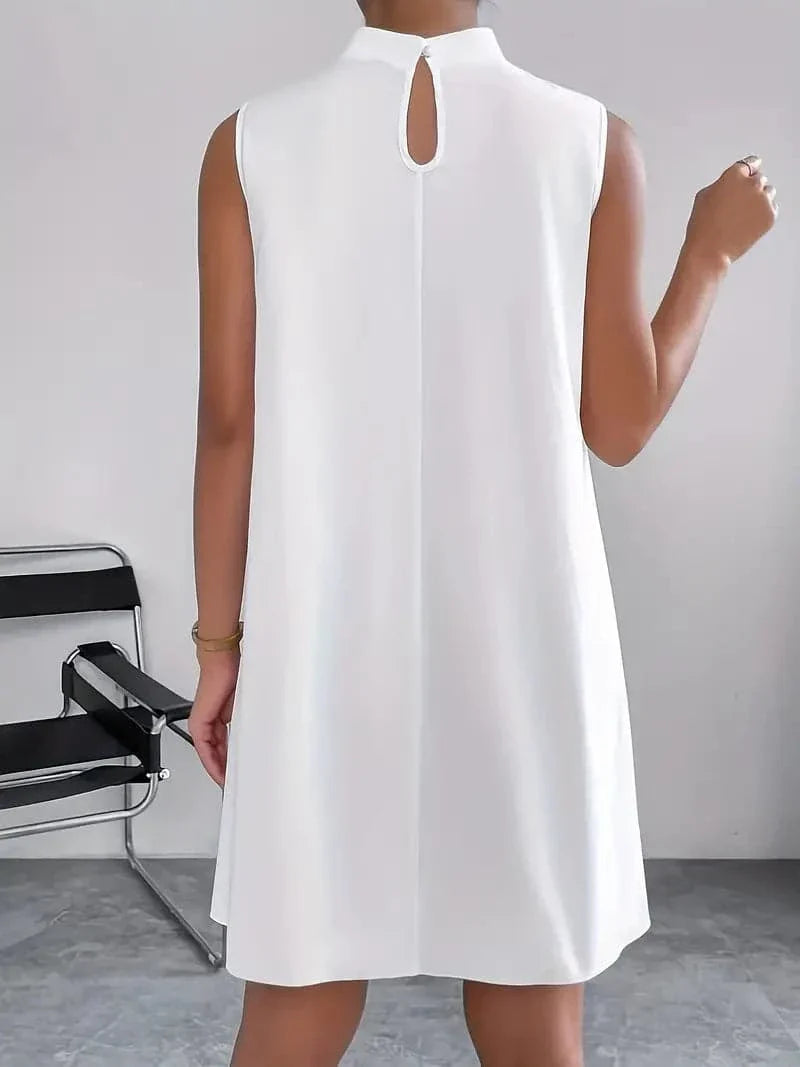 Dress for Women - Sleeveless A-Line - High Neck - Minimalist and Elegant