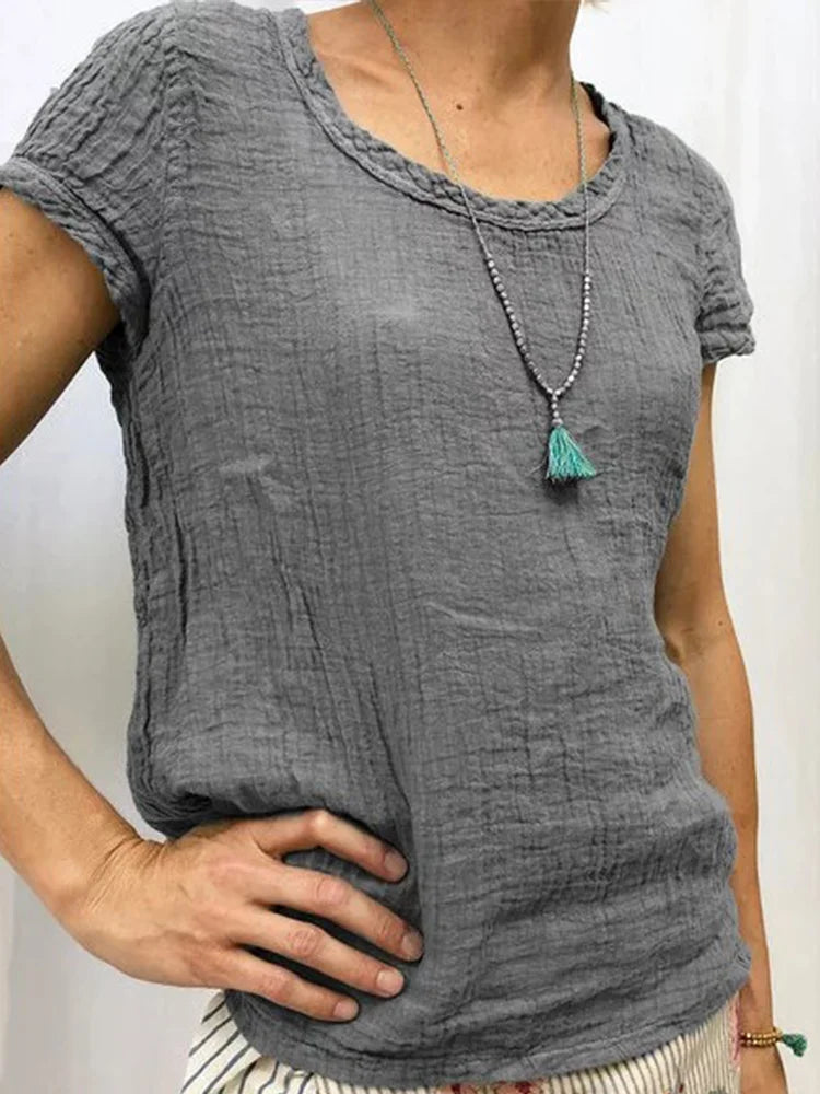 Women's T-shirt – Relaxed Fit – Crinkled Texture – Breathable Fabric – Short Sleeve