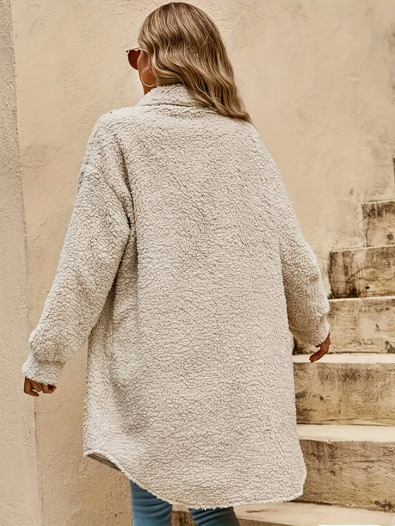 Women's Teddy Coat – Oversized Fit – Soft Faux Fur – Button Closure – Relaxed Style
