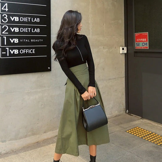 Women's Midi Skirt – High Waist – A-line – Breathable Soft Fabric – Elegant Cut