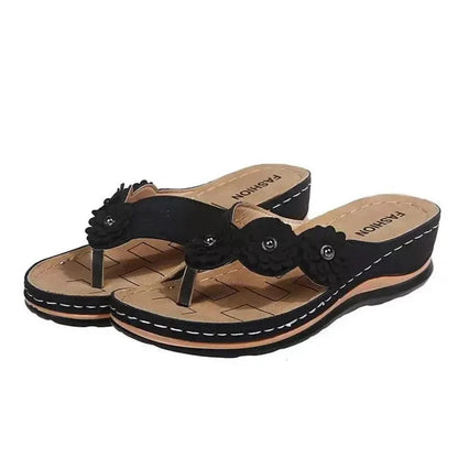 Dame Sandaler - Komfortabel Passform - Blomsterdetaljer - Åpen Tå Slip-On