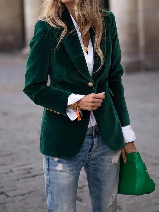 Women's Blazer – Tailored Fit – Velvet Texture – Single-Breasted with Lapels